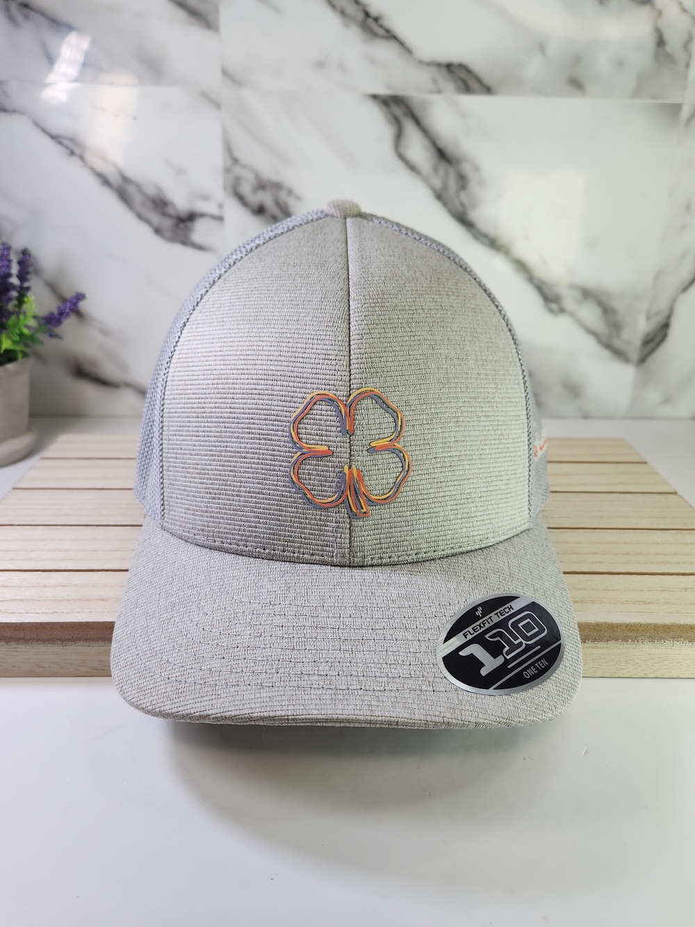 Black Clover Golf Cap. Adjustable Hat In Grey